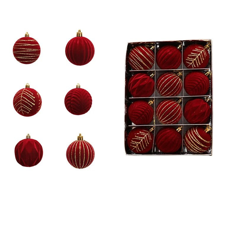 12-teiliges Weihnachtskugel-Ornament-Set aus Samt