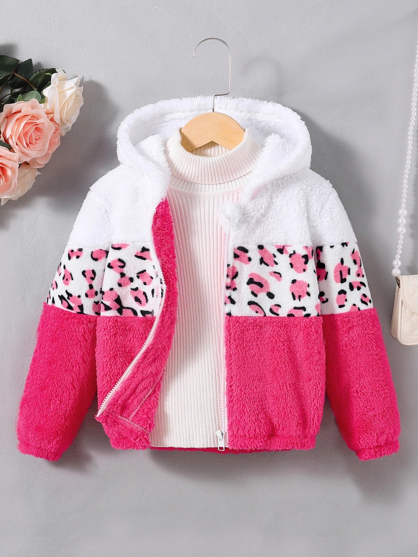 Children pink plush sweaters