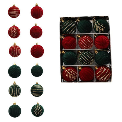 12-part Christmas ball ornament set made of velvet