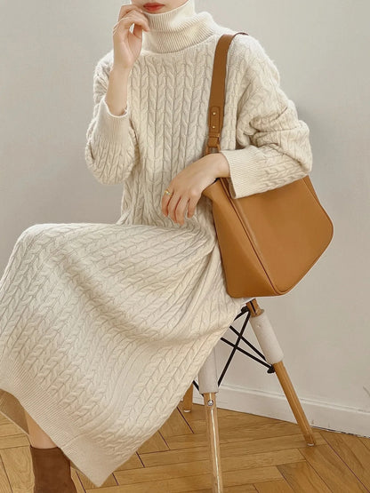 Thickened winter roll collar dress