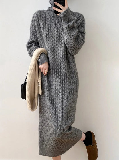 Thickened winter roll collar dress