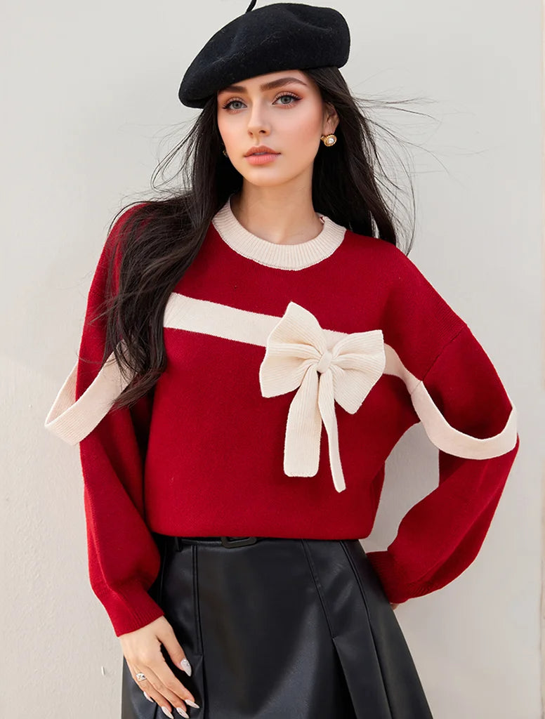 Charmie™ – Oversize-Roter Pullover mit Schleife