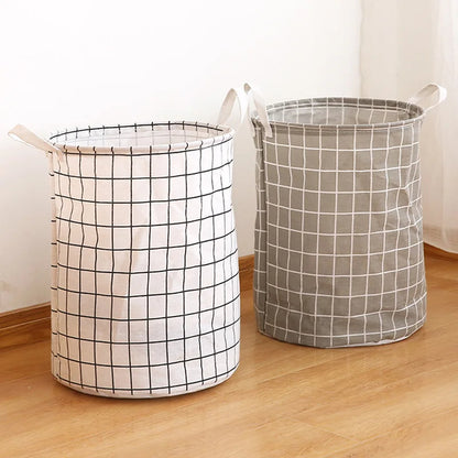 Foldable laundry basket with a modern check pattern