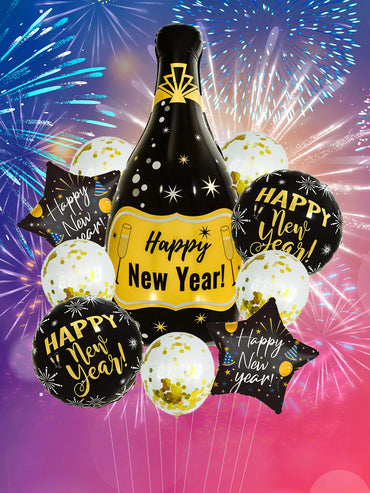 10-part Happy New Year Champagne Balloon Set