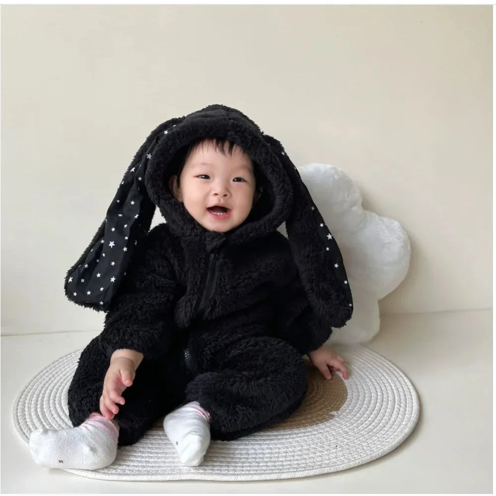 Cuddly rabbit romper with hood