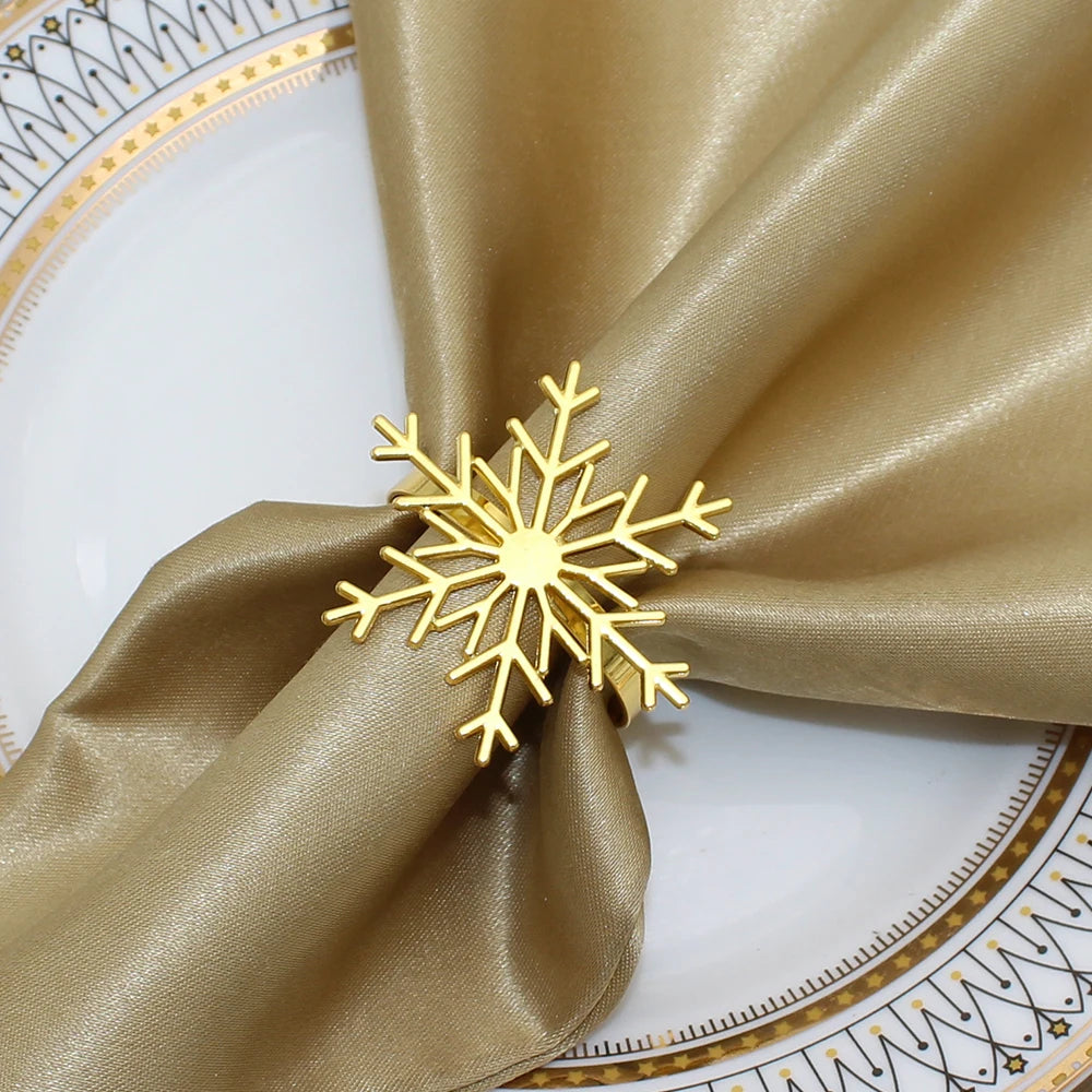 6 Set silver & gold snowflakes napkin rings