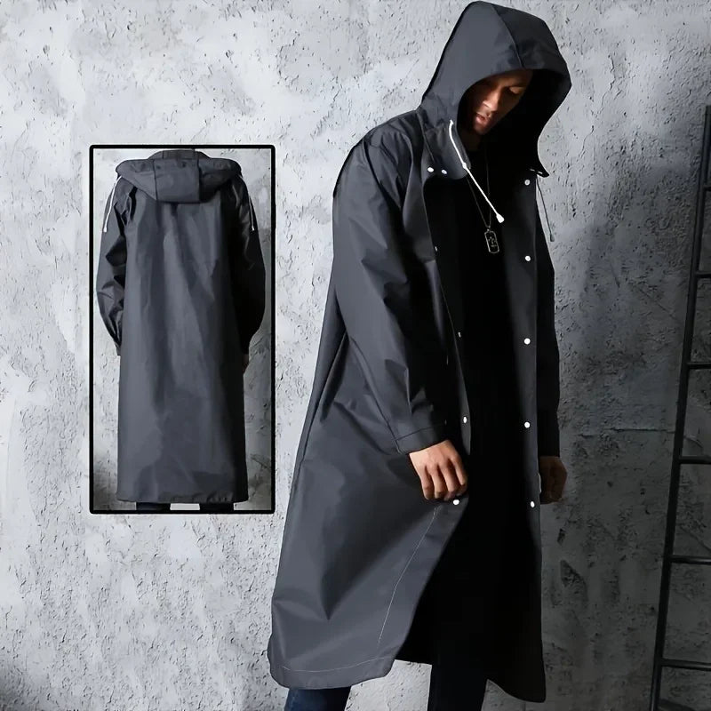 Waterproof long raincoat with hood