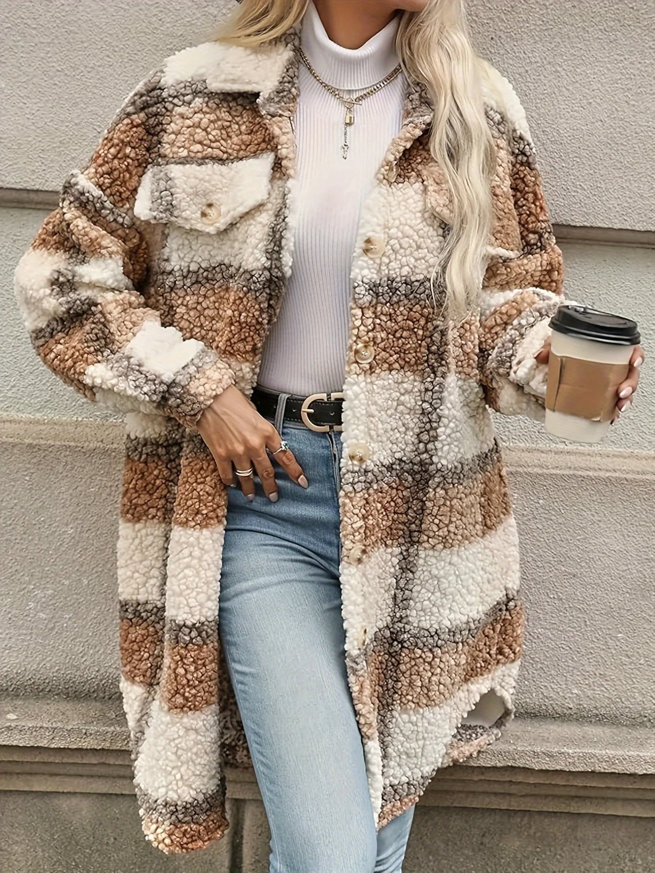 Checkered wool coat