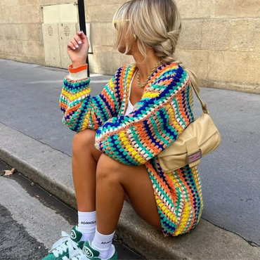 Rainbow-crochet festival sweater