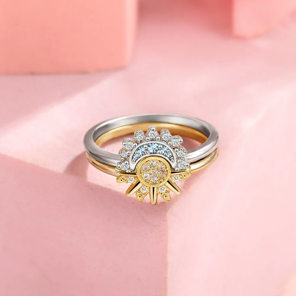 Sun and moon wedding ring set