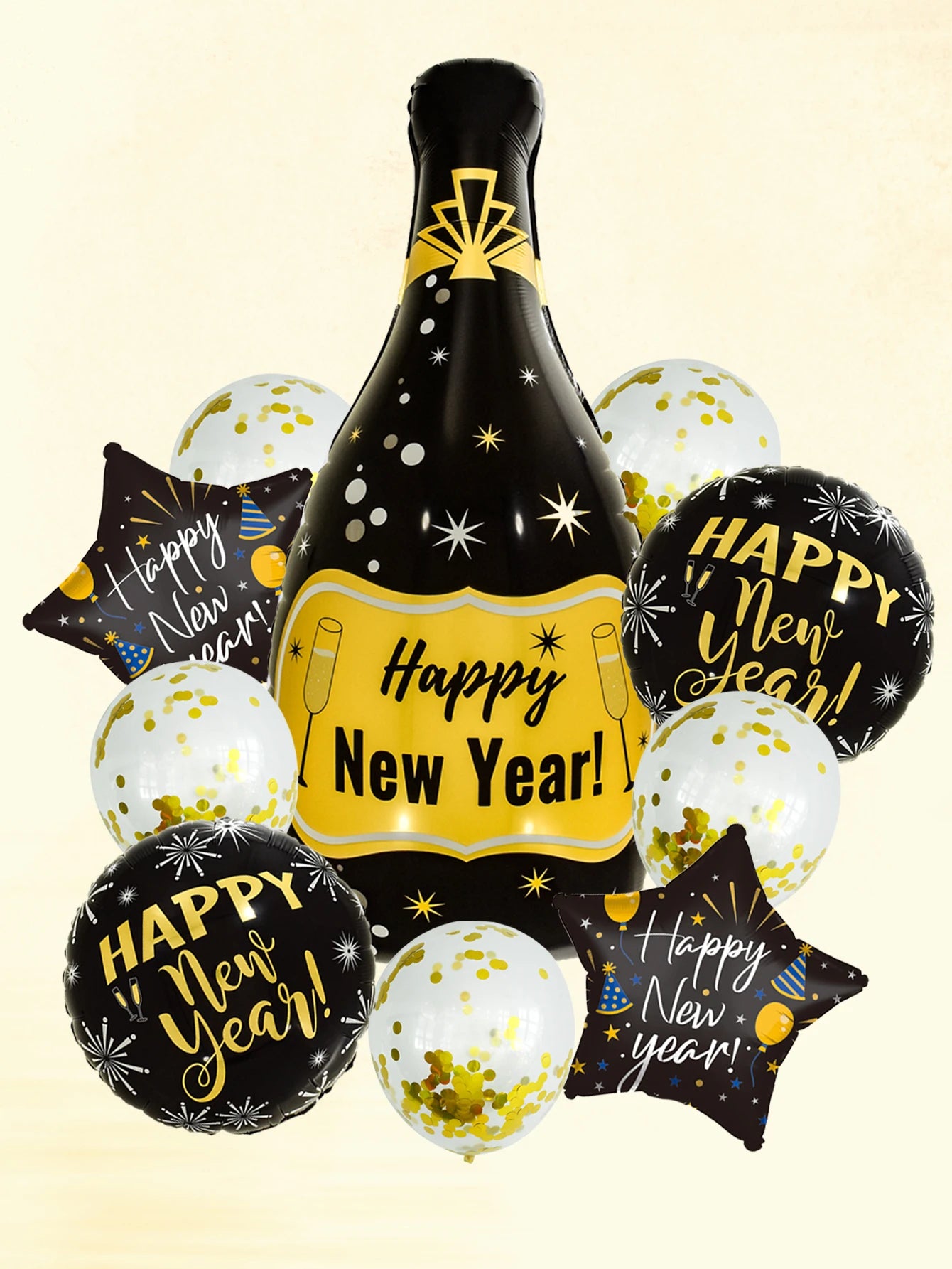 10-part Happy New Year Champagne Balloon Set