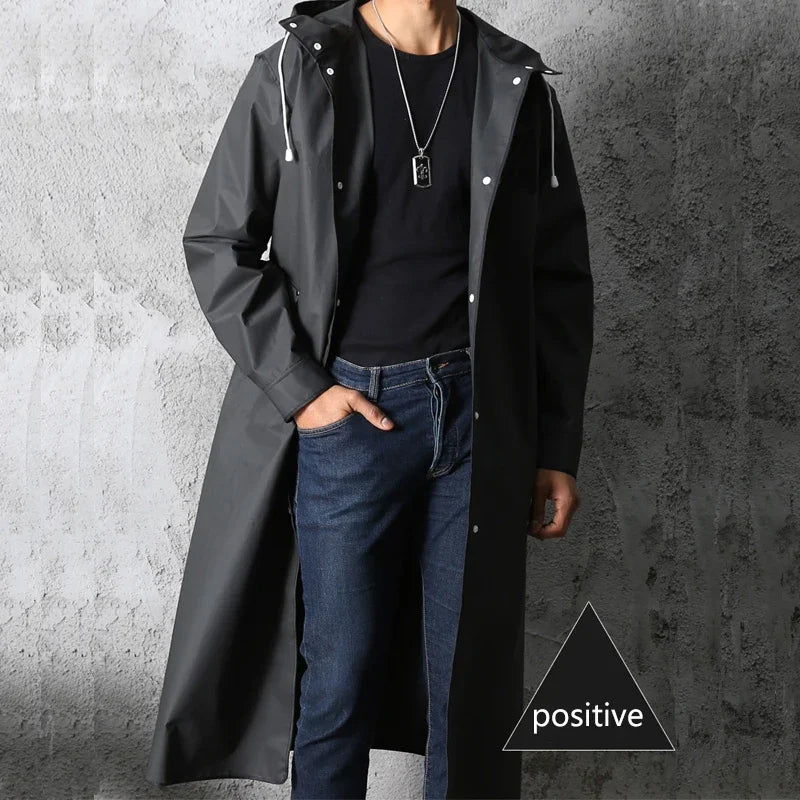 Waterproof long raincoat with hood