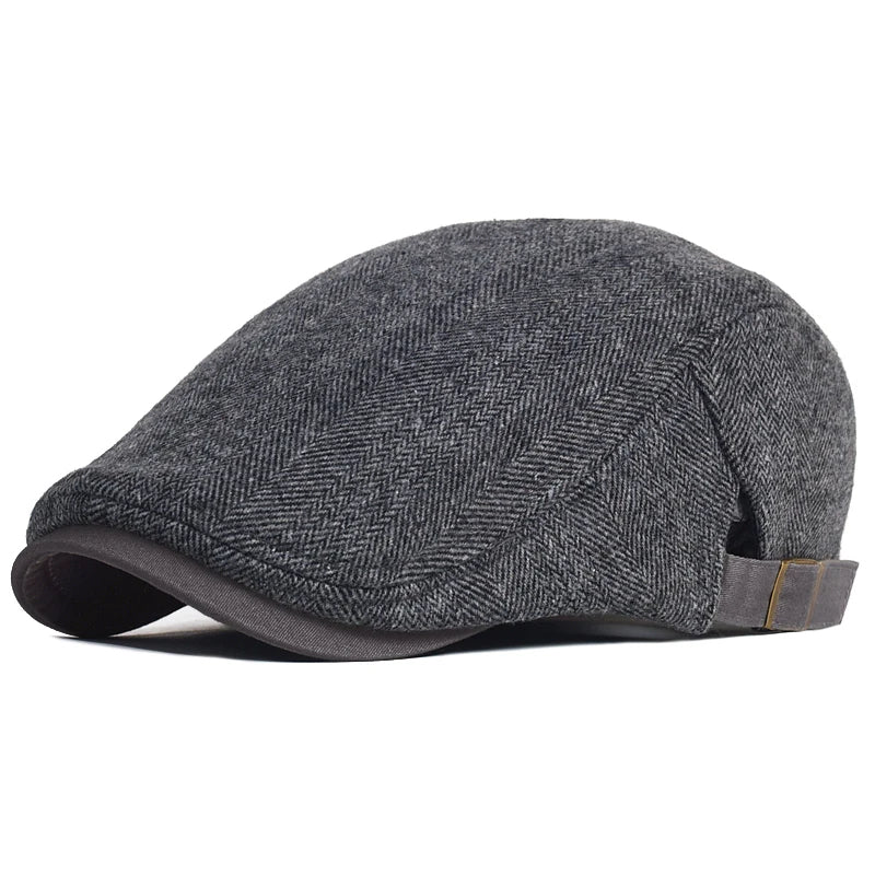 Adjustable herringbone wool newsboy cap