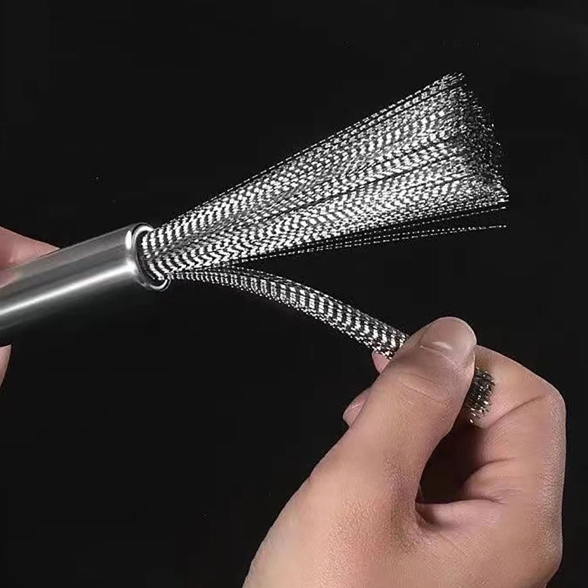 Stainless steel pan brush with a long handle