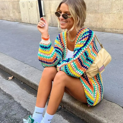 Rainbow-crochet festival sweater