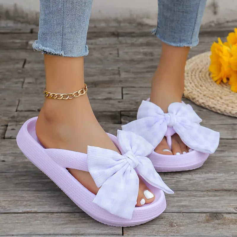 Alyssa - Chic comfortable checked slippers with bow knot [Last day discount]