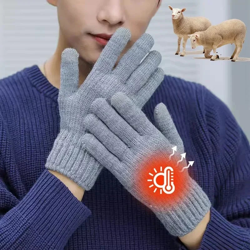 Winter wool mittens with touchscreen