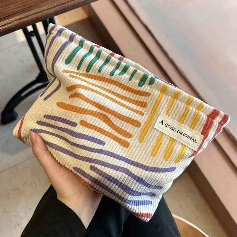 Corduroy Striped Makeup Bag