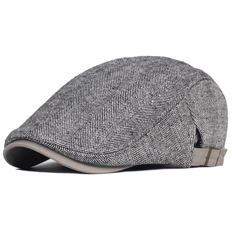 Adjustable herringbone wool newsboy cap