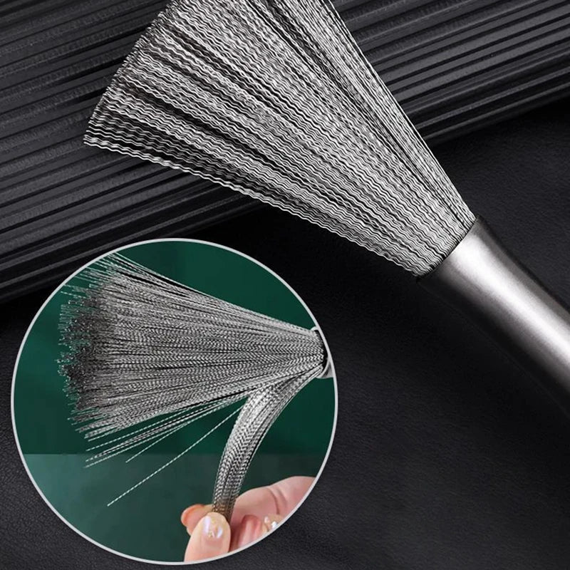 Stainless steel pan brush with a long handle