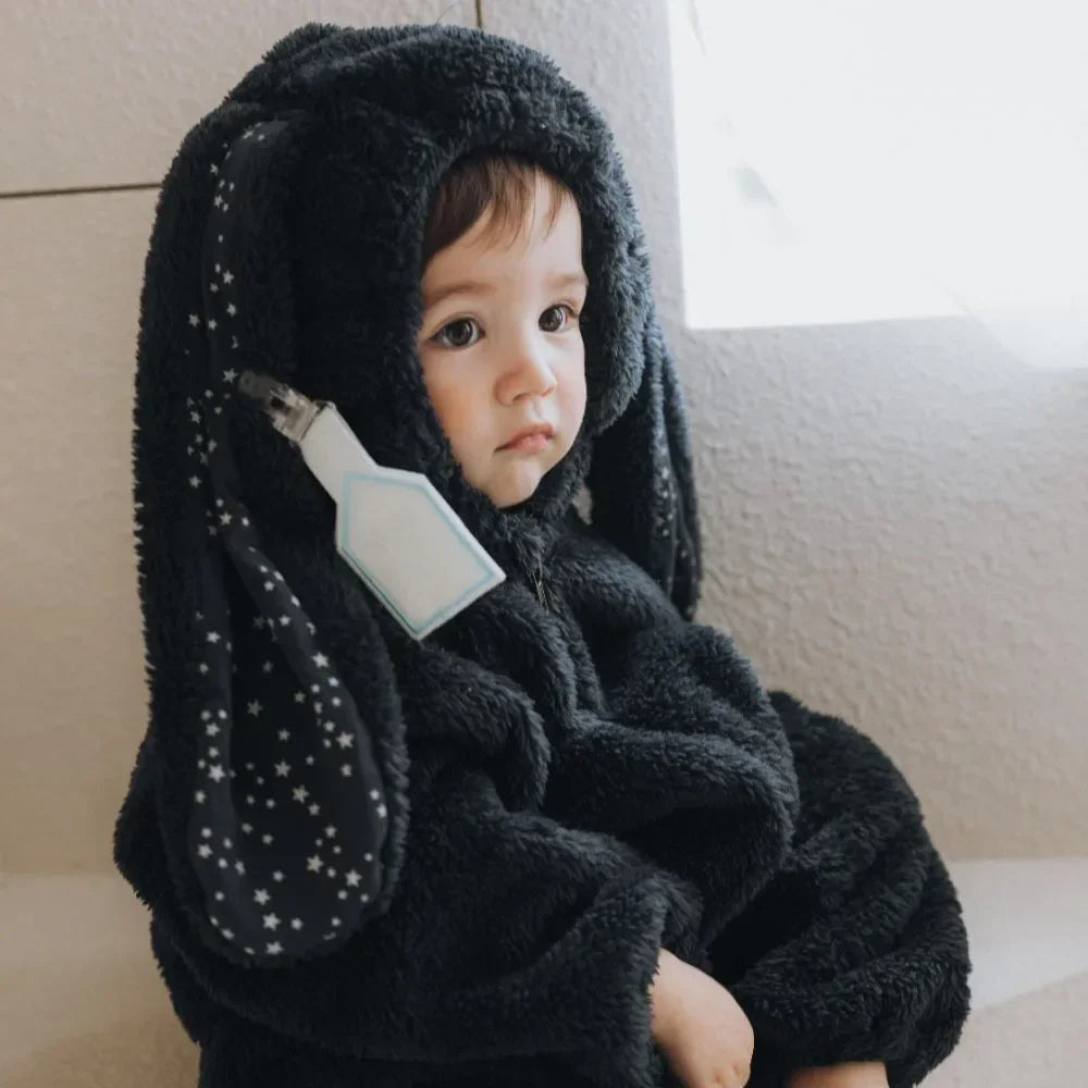 Cuddly rabbit romper with hood