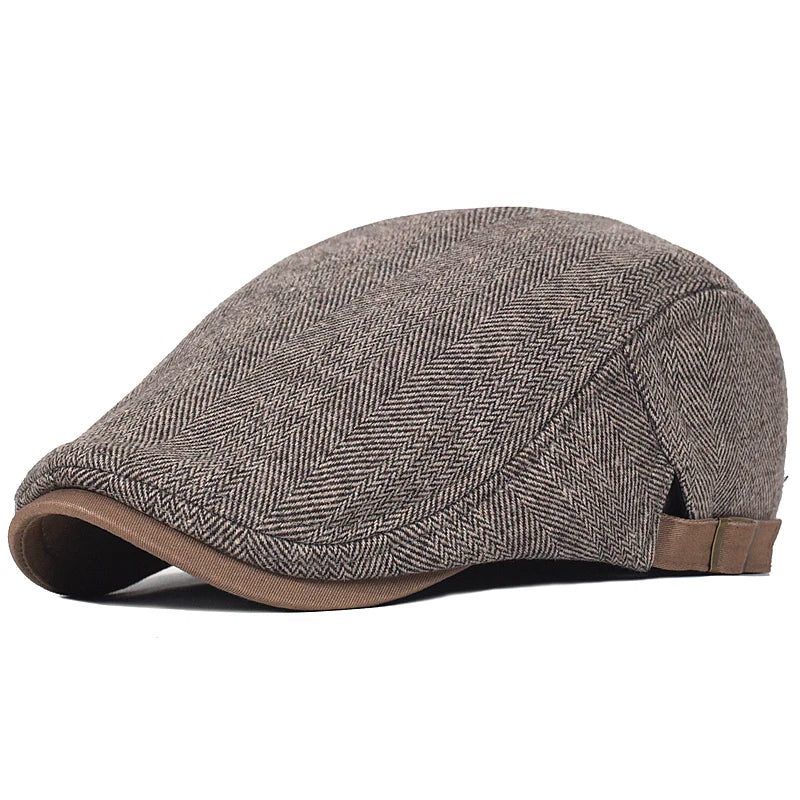 Adjustable herringbone wool newsboy cap