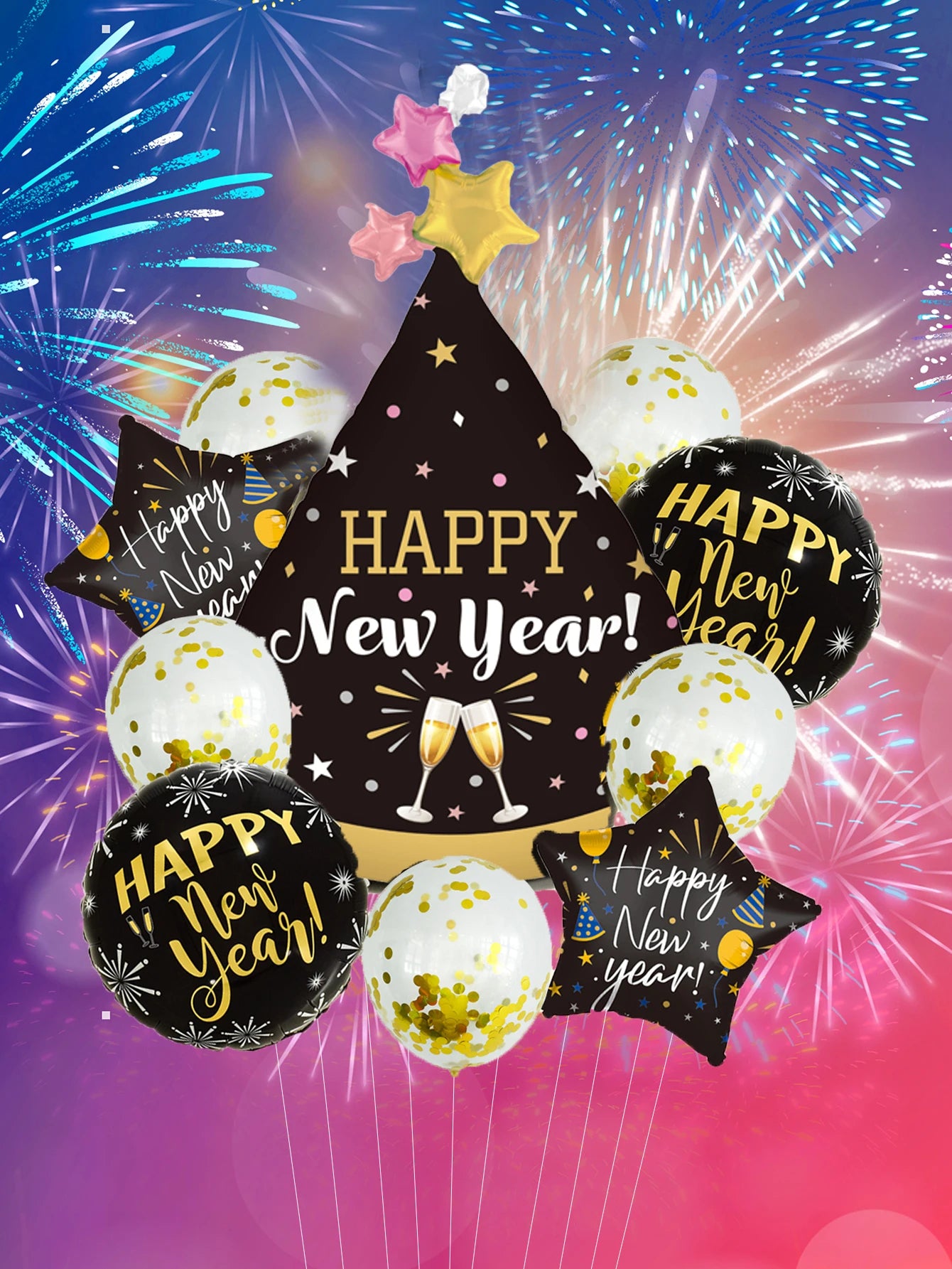 10-part Happy New Year Champagne Balloon Set