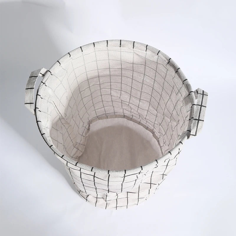 Foldable laundry basket with a modern check pattern