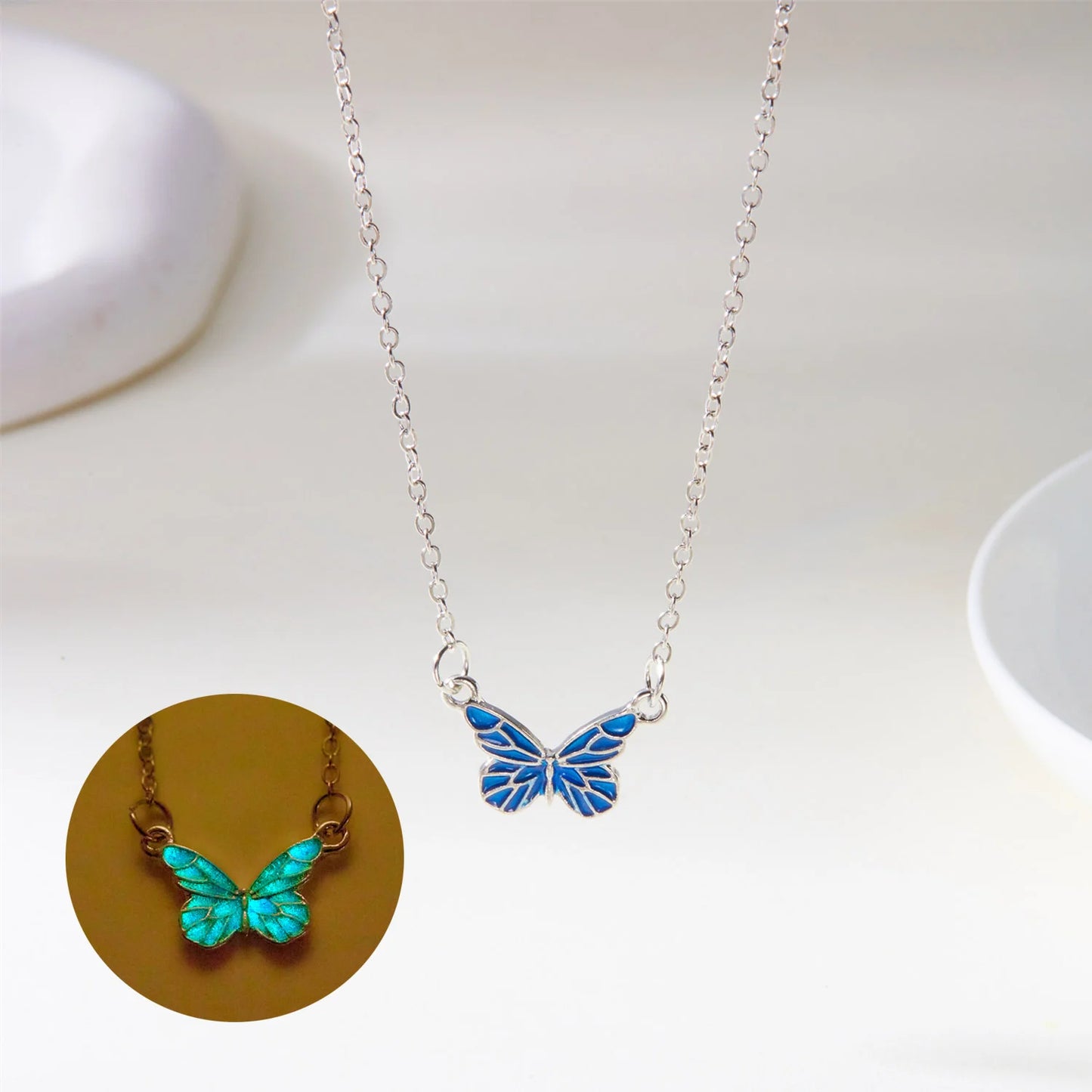 Bright butterfly necklace and bracelet set