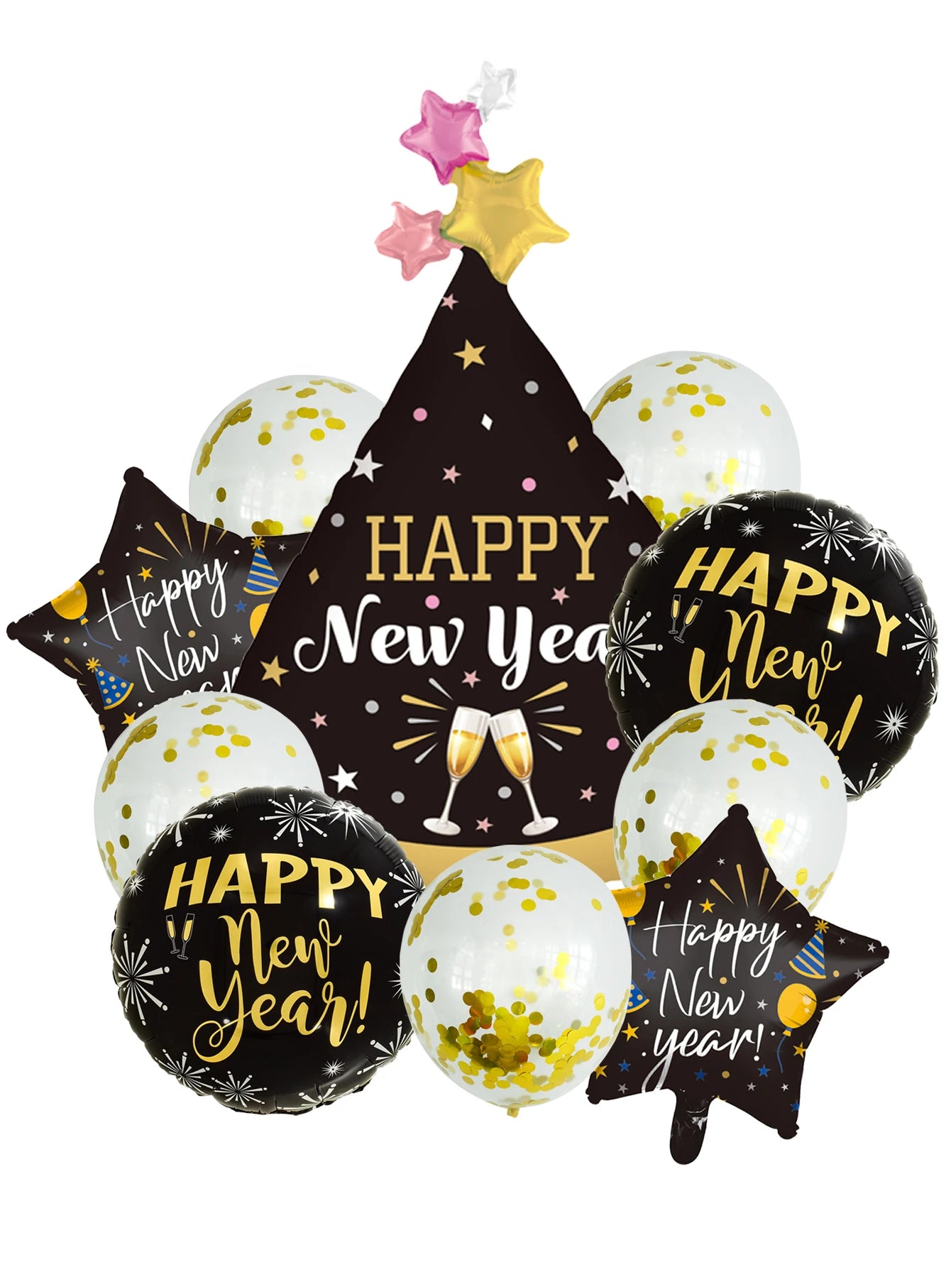 10-part Happy New Year Champagne Balloon Set