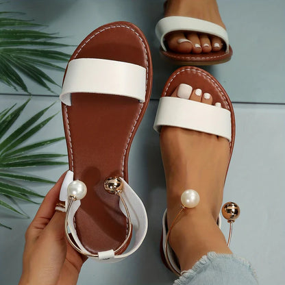 Faux pearl slip on sandals