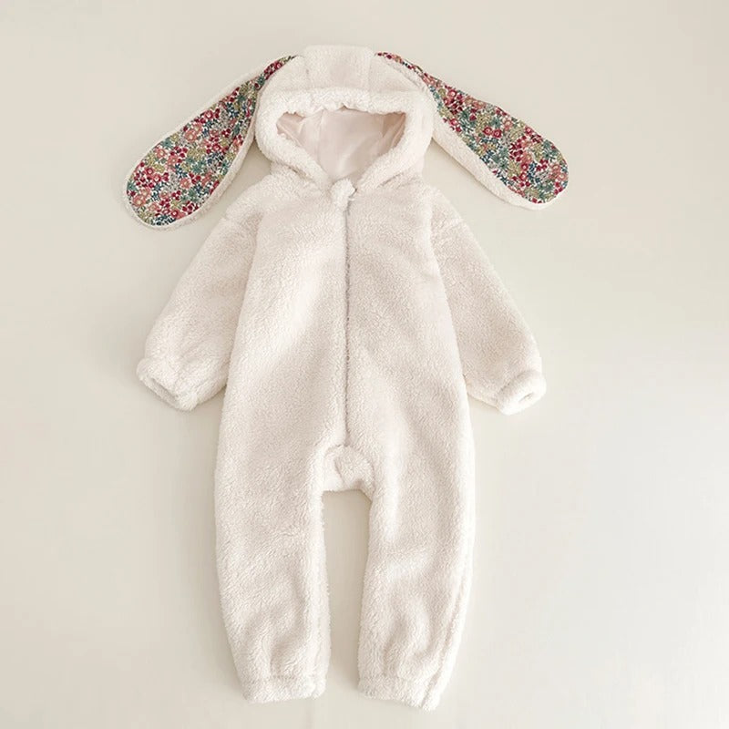 Cuddly rabbit romper with hood