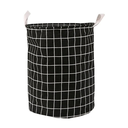 Foldable laundry basket with a modern check pattern