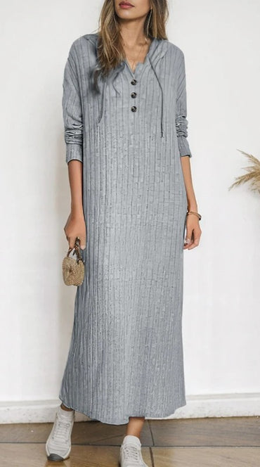 V-neck a hooded maxi dress