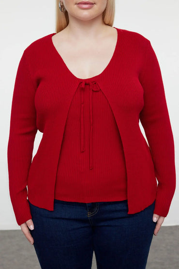 Red knitted cardigan