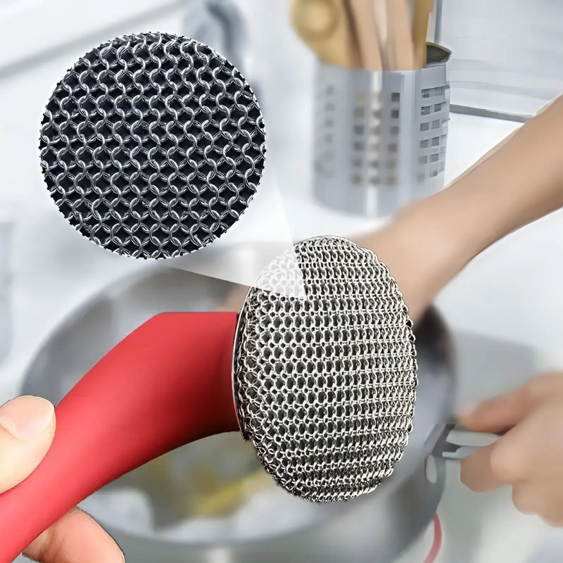 Stainless steel kitchen brush with a long handle