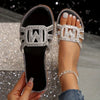 Lean - Glitter Rhinestone Decoration Open Toe Flat Slide Sandals [Last Day Discount]