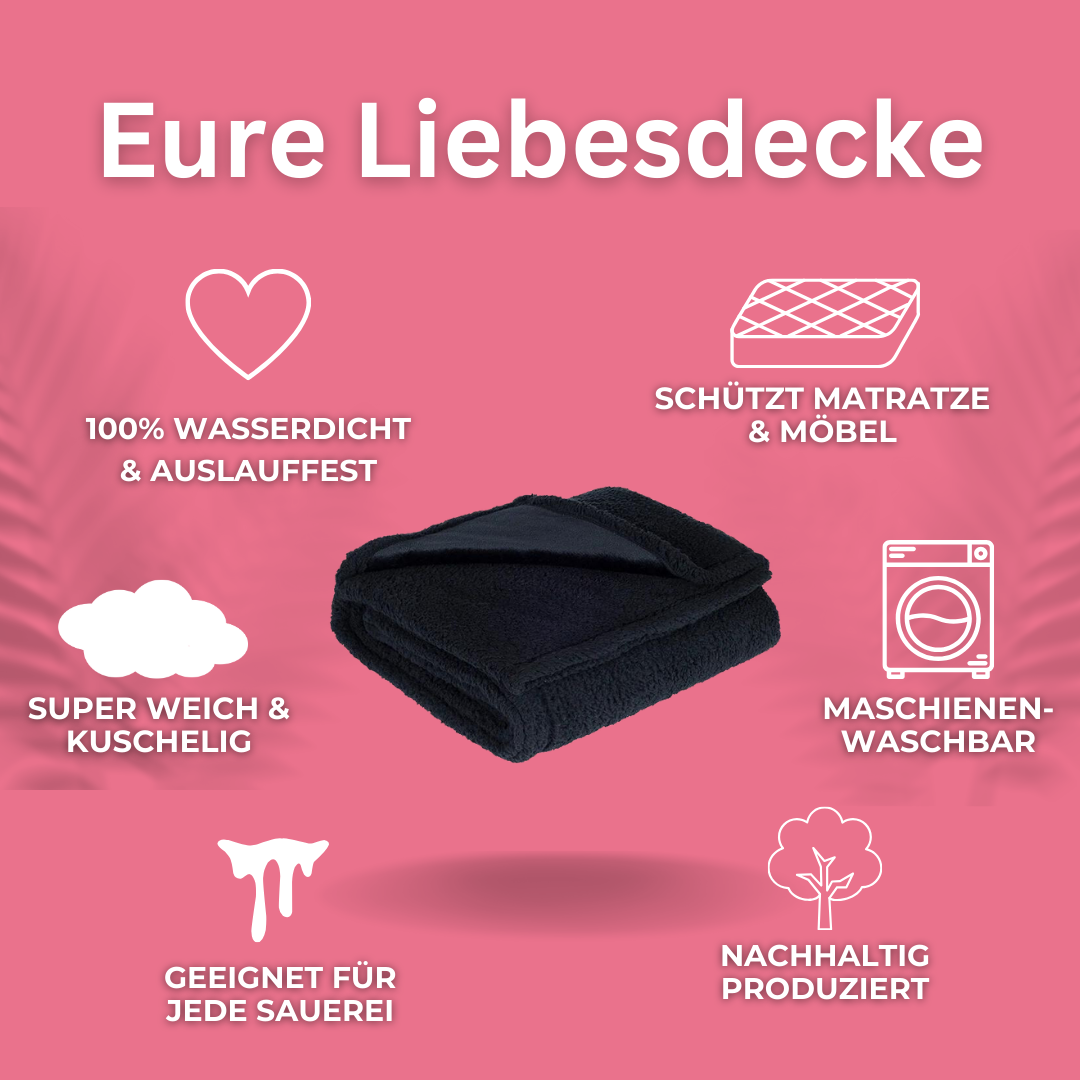 Schwarze Liebesdecke mit Produktbeschreibung Text 