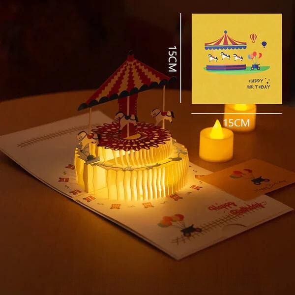 Pop-Up 3D Greeting Card™ Automatic music playback with warm LED light