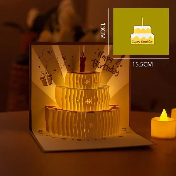 Pop-Up 3D Greeting Card™ Automatic music playback with warm LED light