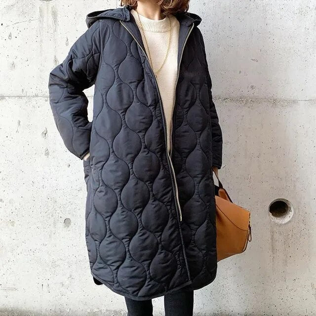 Elfrea - New Casual Argyle Hooded Parka Coat