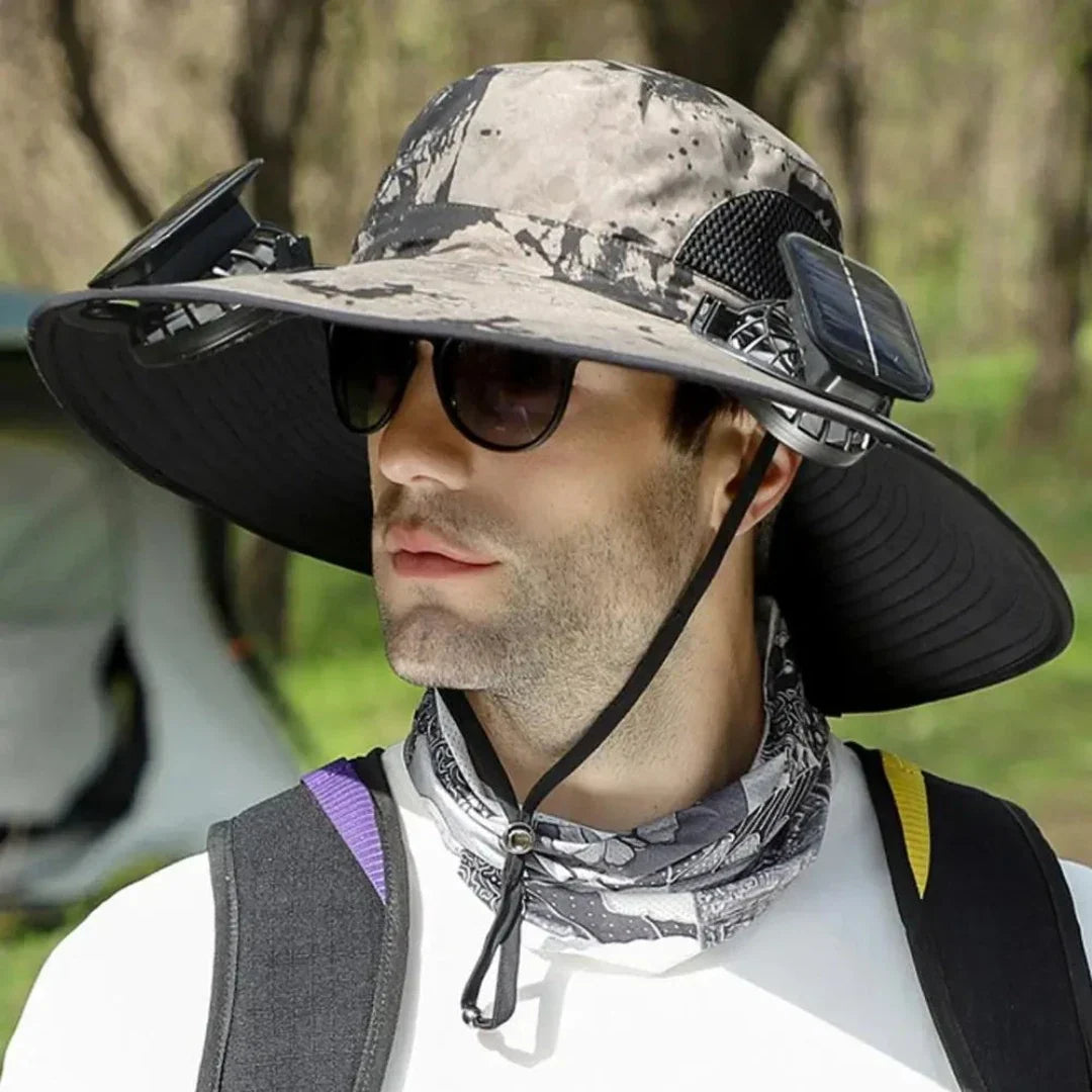 SolarCool - Solar Fan Fisherman Hat - Solar Power &amp; USB Charging [Last Day Discount] 