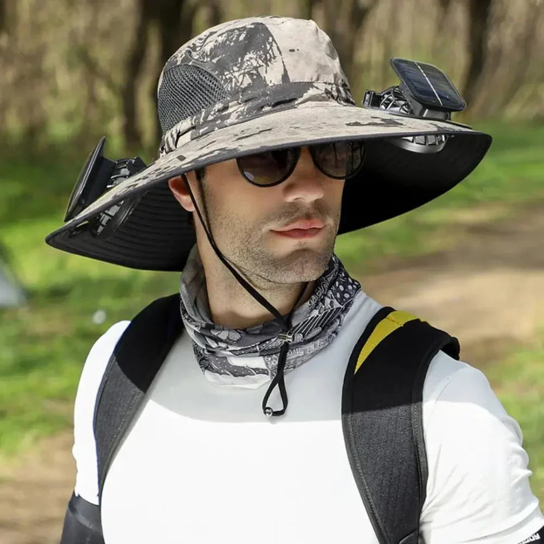 SolarCool - Solar Fan Fisherman Hat - Solar Power &amp; USB Charging [Last Day Discount] 