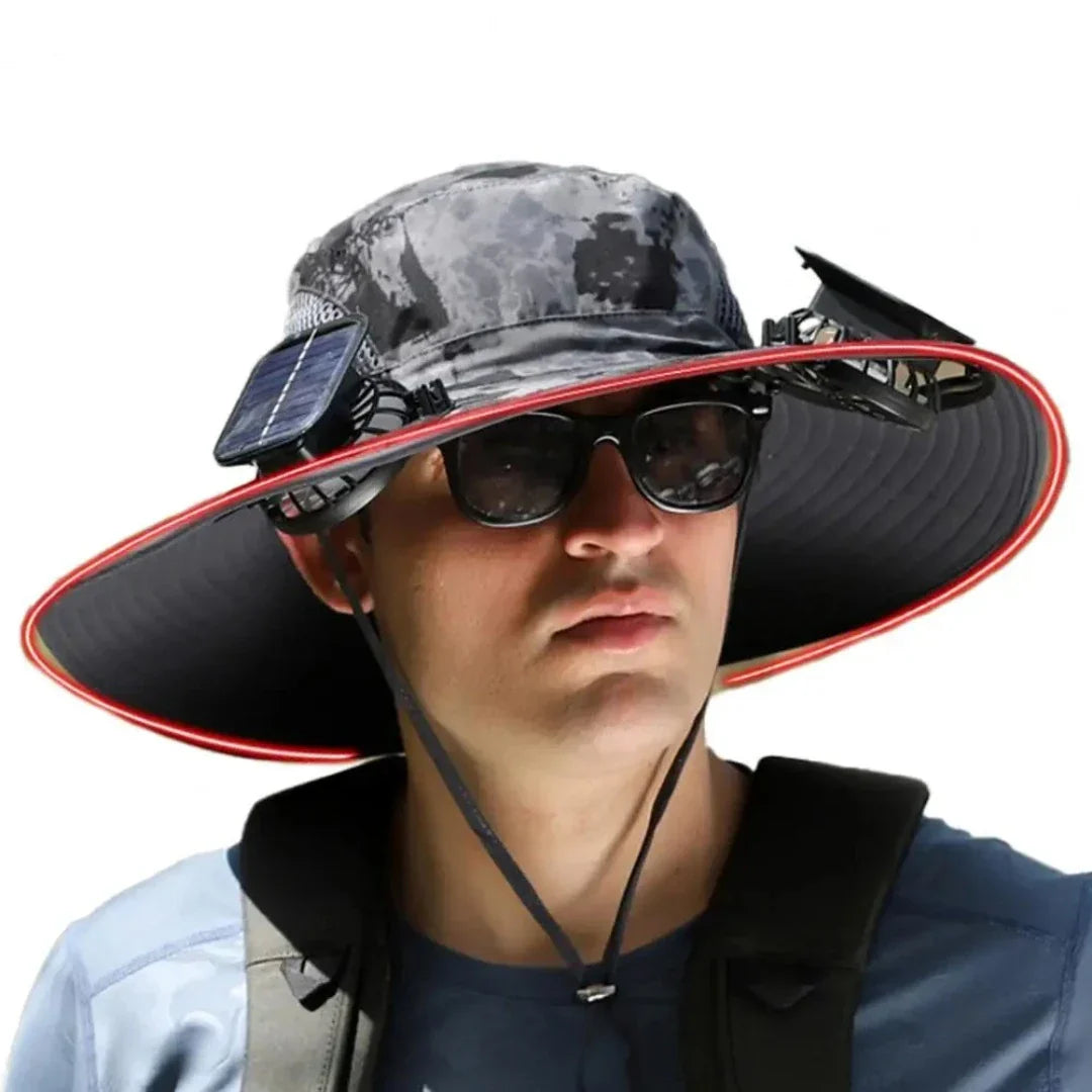 SolarCool - Solar Fan Fisherman Hat - Solar Power &amp; USB Charging [Last Day Discount] 