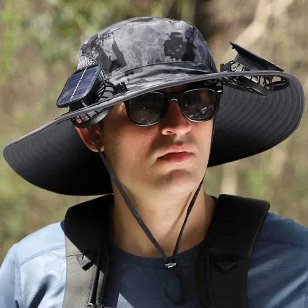 SolarCool - Solar Fan Fisherman Hat - Solar Power &amp; USB Charging [Last Day Discount] 