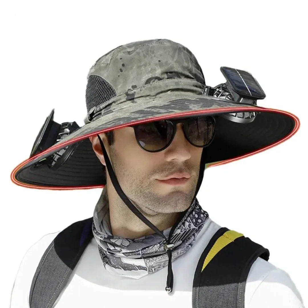 SolarCool - Solar Fan Fisherman Hat - Solar Power &amp; USB Charging [Last Day Discount] 