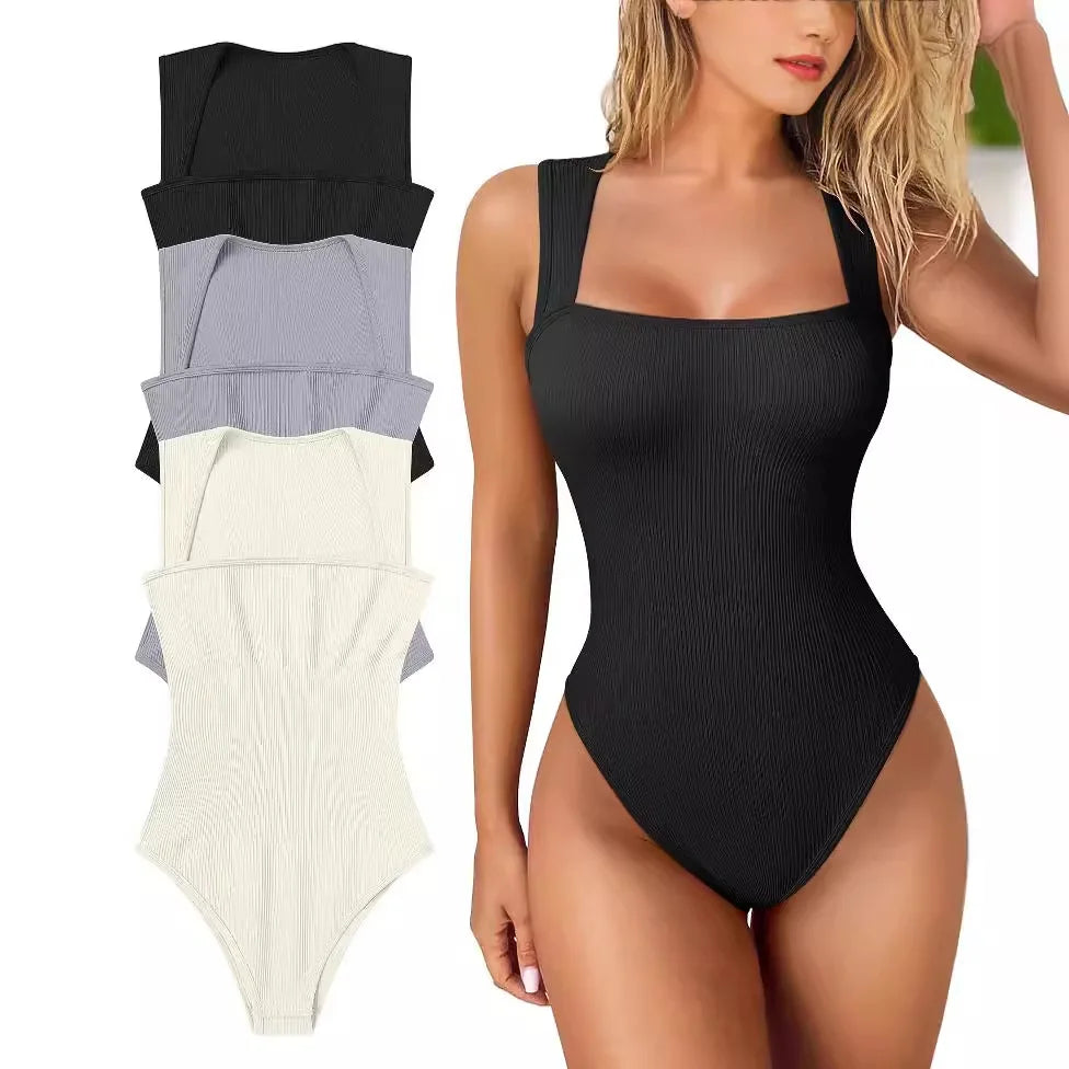 Sleeveless jumpsuit - bodysuit with square neckline