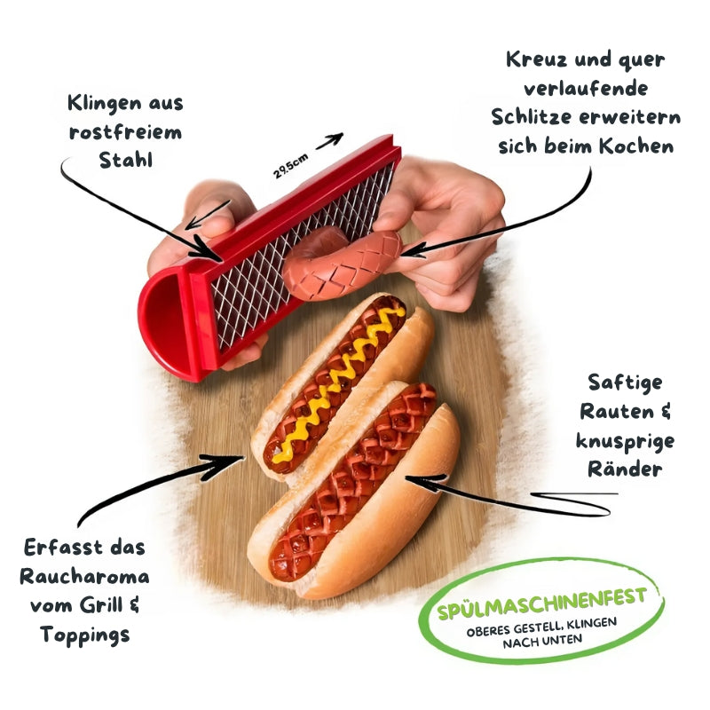 WurstSchneide - Efficient Hot Dog Slicer Cutting Device for BBQ Sausages