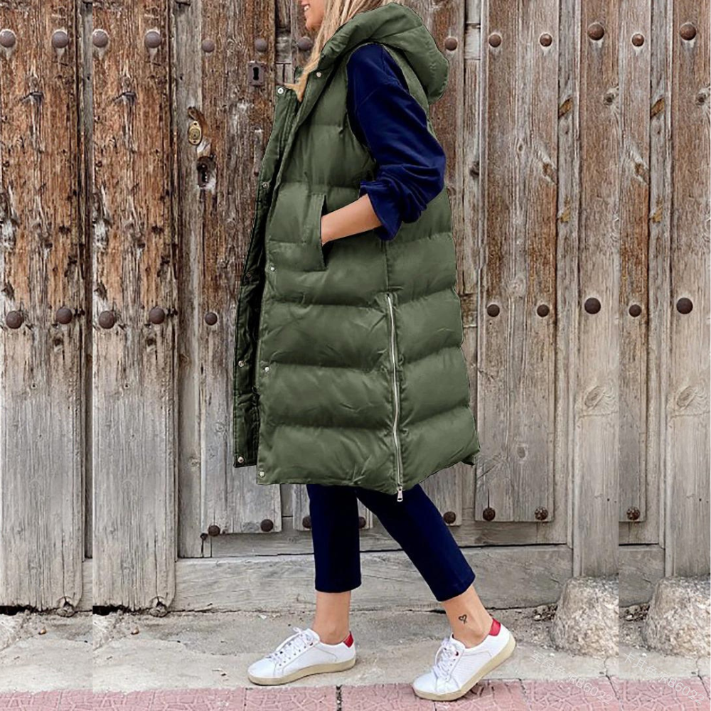 Maple - Long sleeveless cotton coat with hood