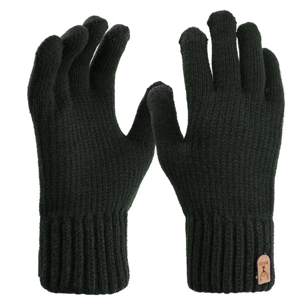 Winter wool mittens with touchscreen